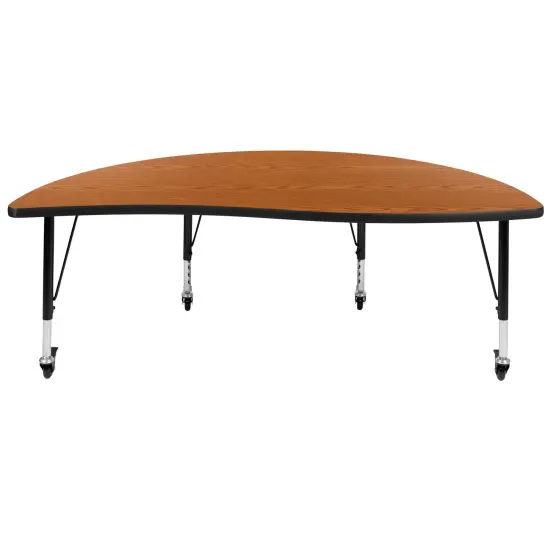 Emma and Oliver Mobile 60" Half Circle Wave Flexible Collaborative Kids Adjustable Activity Table Oak {5}