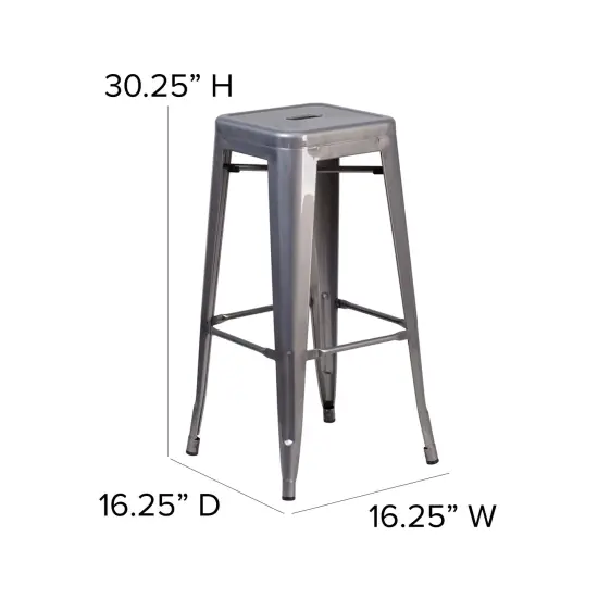 Emma and Oliver 4 Pack 30'' High Backless Metal Indoor Barstool with Square Seat Clear Coated {4}