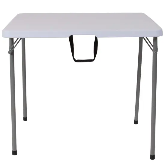Emma and Oliver 2.79-Foot Square Bi-Fold Plastic Folding Table with Carrying Handle Granite White {2}