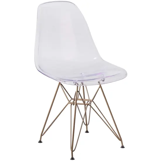 Emma and Oliver Ghost Chair with Gold Metal Base Clear {1}