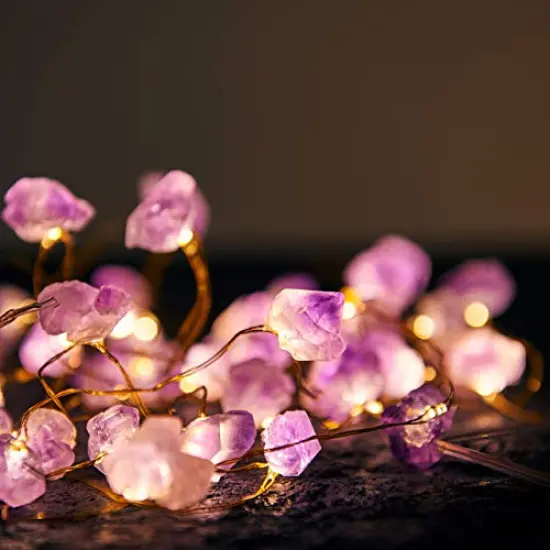 Natural Amethyst Raw Stones USB/Battery Powered 10FT 40 LEDs with Remote/Timer for Meditation Wedding Valentine's Day Present Bedroom Christmas Party Birthday Ornament {6}