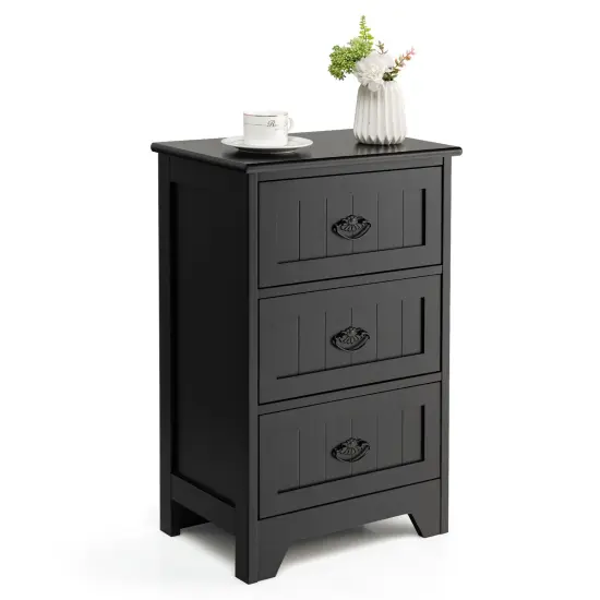 3 Drawers End Storage Wood Side Nightstand Black {2}