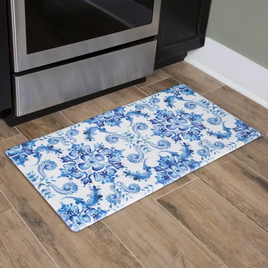 Oversized 20"x39" Anti-Fatigue Embossed Floor Mat (POPPY SKETCH TILE BLUE) {2}