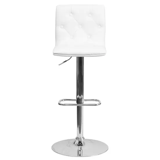 Emma and Oliver 2 Pack Contemporary Button Tufted Vinyl Adjustable Height Barstool with Chrome Base White {3}