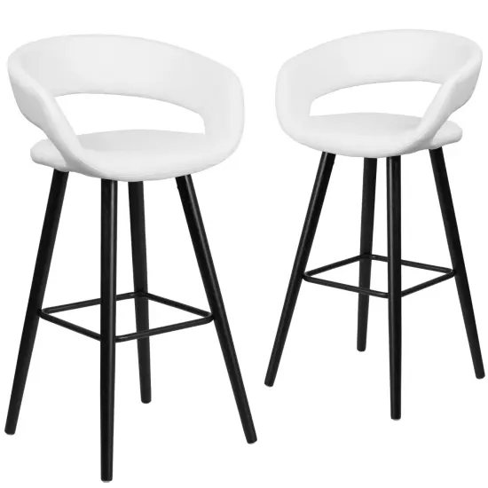 Emma and Oliver 2 Pk. 29'' High Contemporary Vinyl Barstool with Cappuccino Wood Frame Black {6}