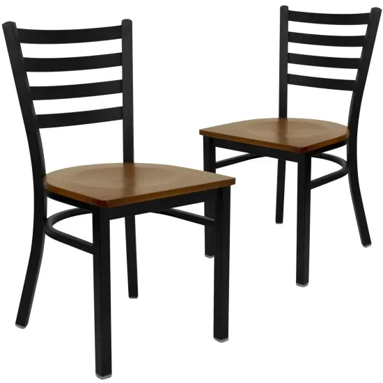 Emma and Oliver 2 Pack Ladder Back Metal Restaurant Chair Walnut/BlackMetal {6}