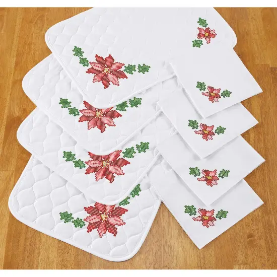 HerrschnersScarlet Poinsettia Place Mats & Napkins Stamped Cross-Stitch Multi {1}