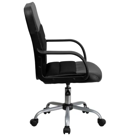 Emma and Oliver Mid-Back Leather and Mesh Swivel Task Office Chair with Arms Black {5}