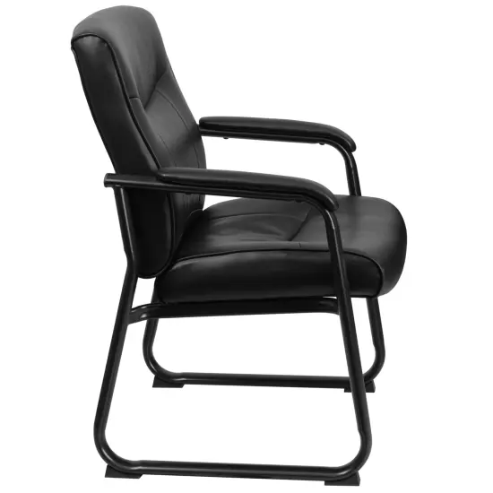 Emma and Oliver Big & Tall 500 lb. Rated Leather Executive Side Reception Chair with Clean Line Stitching and Sled Base Black {5}