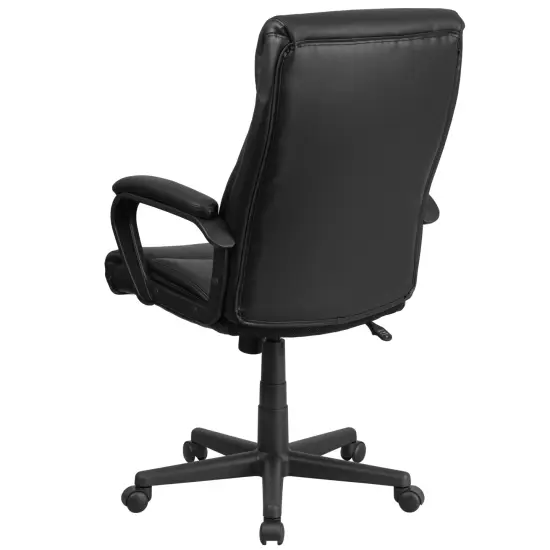 Emma and Oliver High Back Leather Executive Swivel Office Chair with Slight Mesh Accent and Arms Black {4}