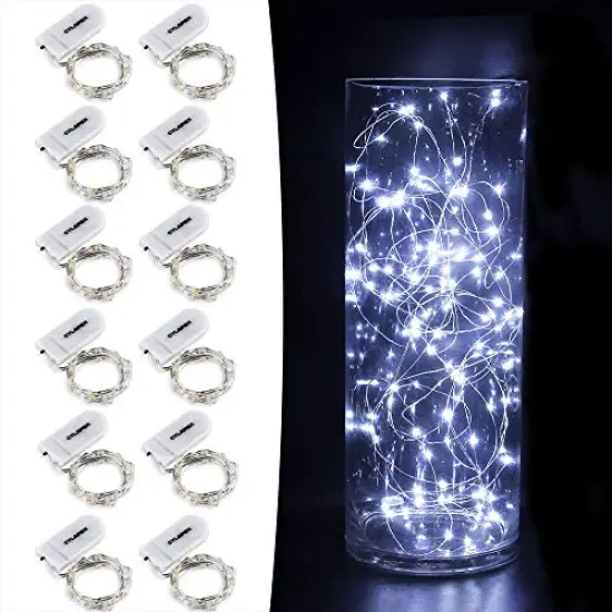 12 PCS Fairy Lights Cool White 3.3FT Silvery Copper Wire 20 LED String Lights Battery Powered, Starry String Lights Battery Operated Firefly Lights for Costume DIY Wedding Home Party Christmas {1}