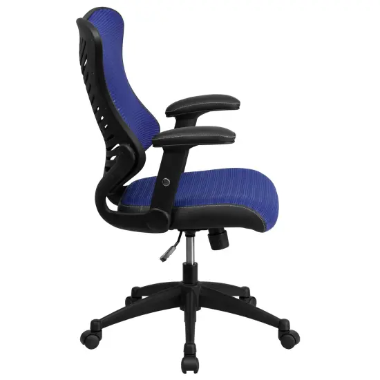 Emma and Oliver High Back Designer Mesh Executive Ergonomic Office Chair w/ Adjustable Arms Blue Mesh {5}