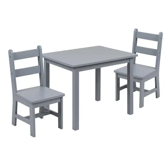 Emma and Oliver Kids 3 Piece Solid Hardwood Table and Chair Set for Playroom, Kitchen Gray {2}