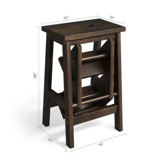 3-in-1 Rubber Wood Step Stool with Convenient Handle Brown {5}