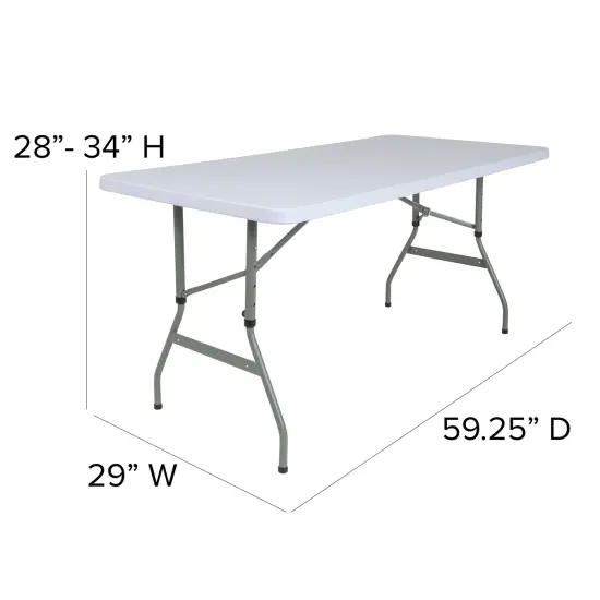 Emma and Oliver 4.93-Foot Height Adjustable Plastic Folding Table Granite White {5}