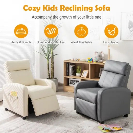 Ergonomic PU Leather Kids Recliner Lounge Sofa for 3-12 Age Group White {6}