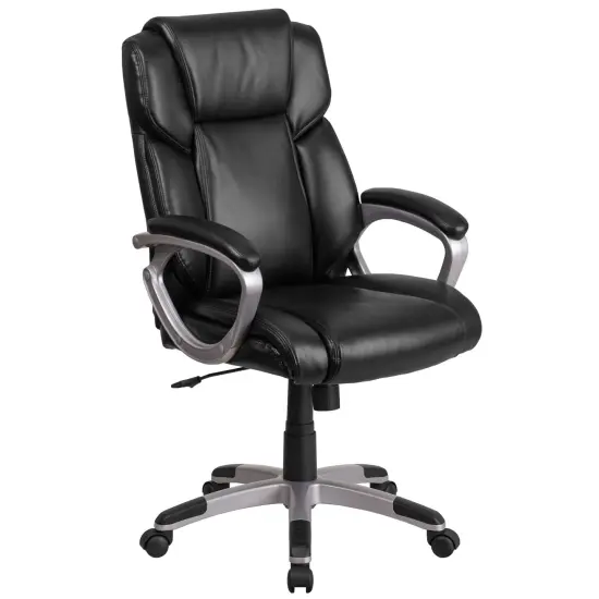 Emma and Oliver Mid-Back Faux Leather Executive Swivel Office Chair with Padded Arms Black {1}