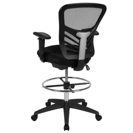 Emma and Oliver Mid-Back Mesh Adjustable Ergonomic Drafting Chair, Task Chair BlackMesh/WhiteFrame {9}