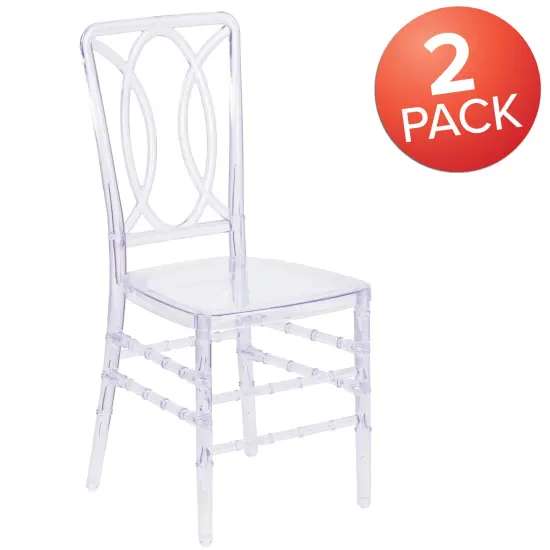 Emma and Oliver 2 PkTransparent Design Stacking Chair with Designer Back - Event Chair - UV Resistant Crystal Ice {5}