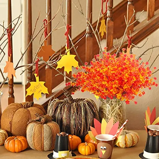 Artificial Fall Flowers, Fake Outdoor UV Resistant Autumn Plants for Home Kitchen Christmas Festival Thanksgiving Autumns Decoration(Gold Yellow) {6}