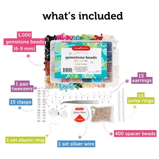 Incraftables 1000pcs Crystal Gemstone Beads for Jewelry Making (24 Colors). Best Natural Stone Chips Kit with Spacer Bead, Silver Wire, Elastic String, Earrings & Organizer for DIY Crafts & Bracelet {3}