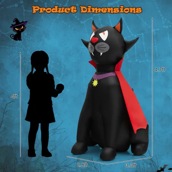 4.7 Feet Halloween Inflatable Vampire Cat with Red Cloak {3}