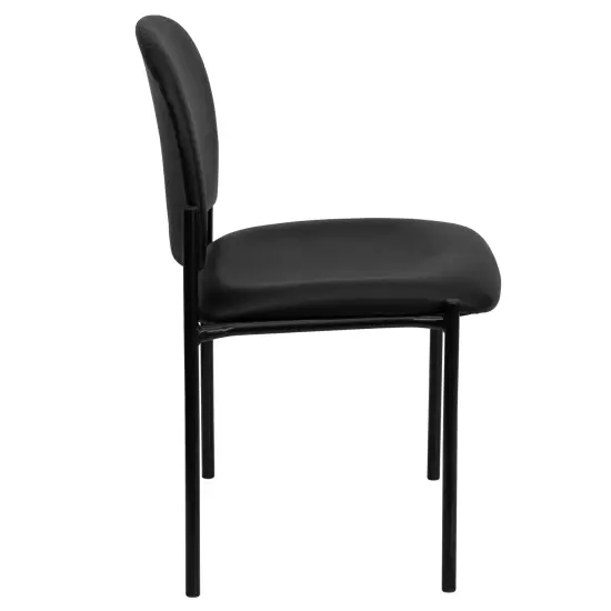Emma and Oliver Comfort Stackable Steel Side Reception Chair Black Vinyl {5}