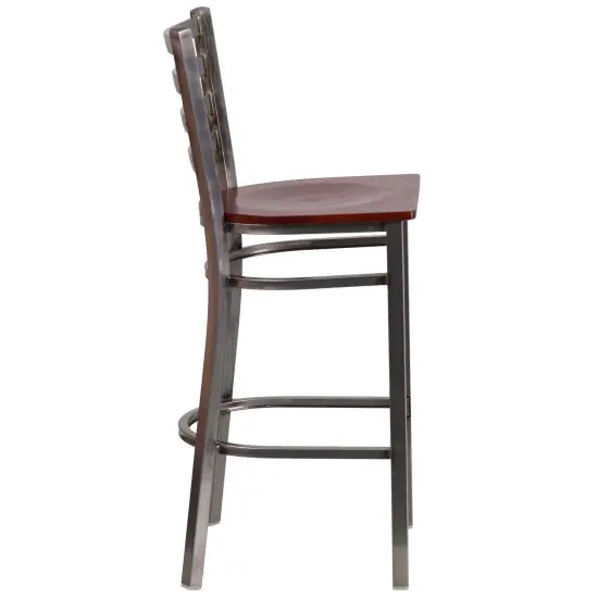 Emma and Oliver Clear Coated Ladder Back Metal Restaurant Dining Barstool BlackVinyl/ClearCoat {10}