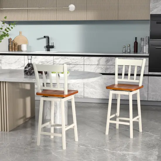 Set of 2 Swivel Bar Stools with 360&deg; Swiveling and High Backrest White {2}
