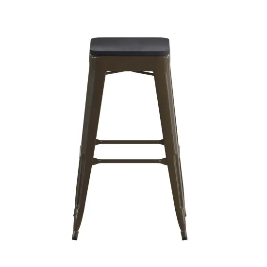 Emma and Oliver Cory Set of Four Backless Metal Stools with All-Weather Poly Resin Seats for Indoor Use Only Gun Metal/Black {3}