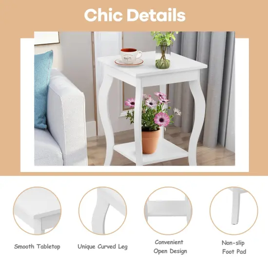 Set of 2 Accent Side Tables with Shelf White {5}