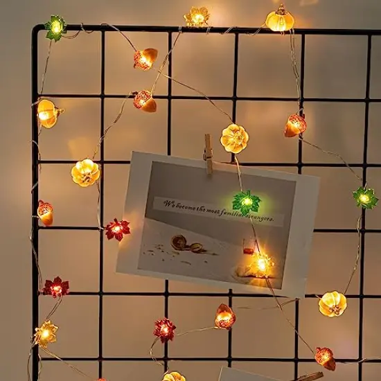 Thanksgiving Lights 10FT 30 LED Fall Lights 3D Pumpkin Maple Leaf Acorn Battery Operated String Lights Halloween Decorations Indoor Fall Decorations for Home Garland Party Autumn {3}