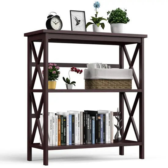Costway 3-Tier Bookshelf Wooden Open Storage Bookcase for Home Office White\Black\Coffee\Natural {9}