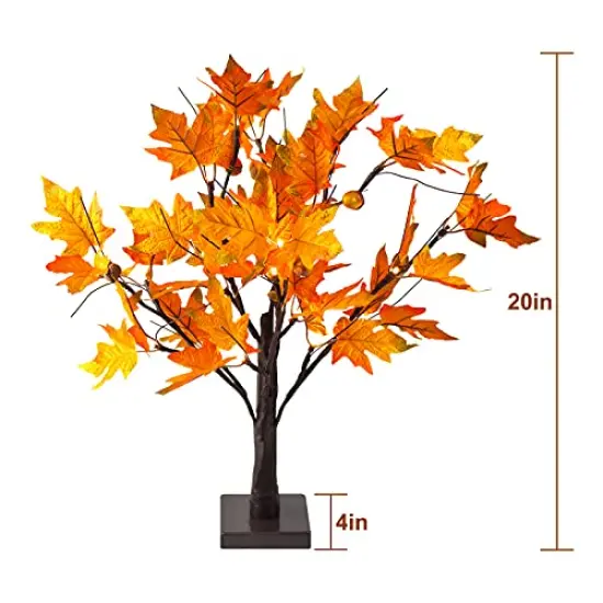 24-inch Fall Lighted Maple Tree with Acorns, 24 LED Lights, Battery Operated Thanksgiving Table Centerpieces Decoration Artificial Tree for Home Desktop Fireplace Autumn Harvest Tabletop Indoor Decor {3}
