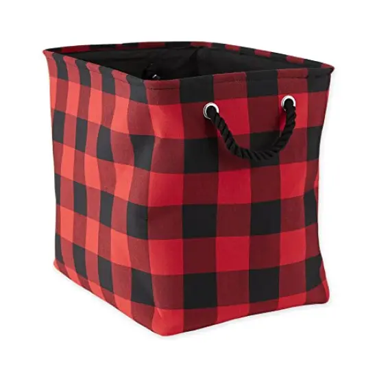 Check Storage Collection Collapsible Bin with Handles, Large Rectangle, 17.5x12x15, Red & Black {1}