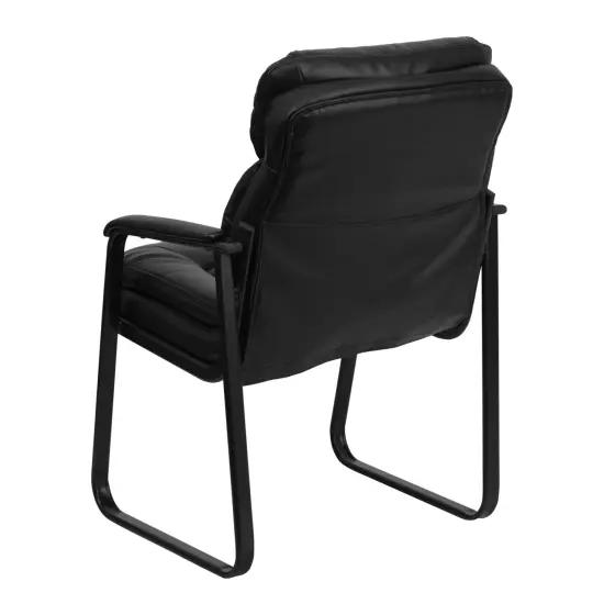 Emma and Oliver Executive Side Reception Chair with Lumbar Support and Sled Base Black LeatherSoft {4}