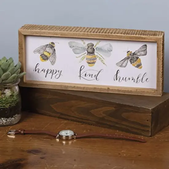 Inset Box Sign, 10" Length x 4.25" Height x 1.75" Width, Bees - Happy, Kind, Humble {1}