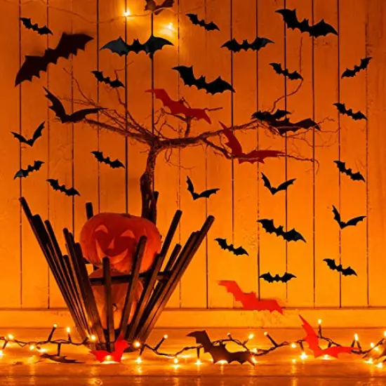 120 Pieces 3D Bat Halloween Decoration Stickers for Home Decor 4 Size Waterproof Black Spooky Bats for Room D&eacute;cor {2}