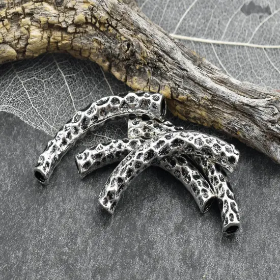 *6* 42x6mm Antique Silver Hammered Curved Beads {2}