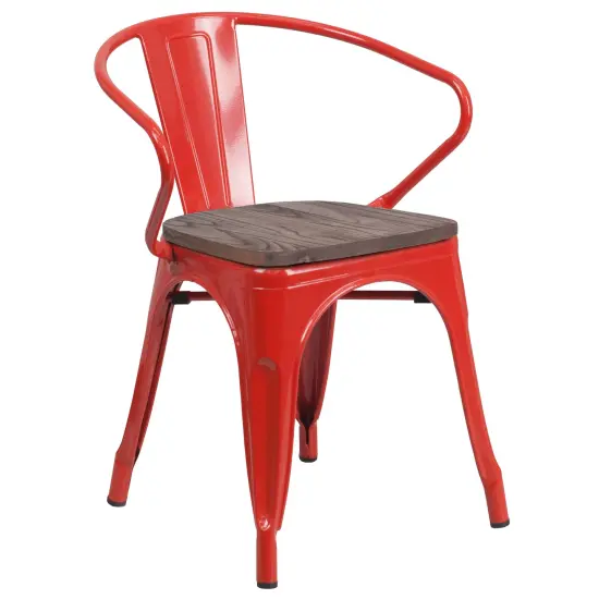 Emma and Oliver Metal Chair with Wood Seat and Arms Blue {6}