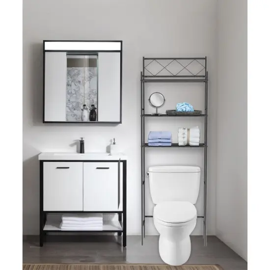 J&V TEXTILES 3-Shelf Metal Bathroom Organizer Over The Toilet, Bathroom Space Saver White {2}