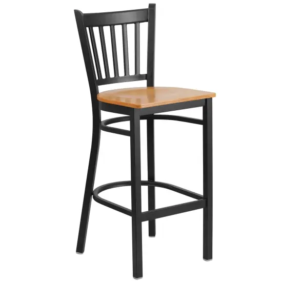 Emma and Oliver Vertical Back Metal Restaurant Dining Barstool Natural/BlackMetal {1}