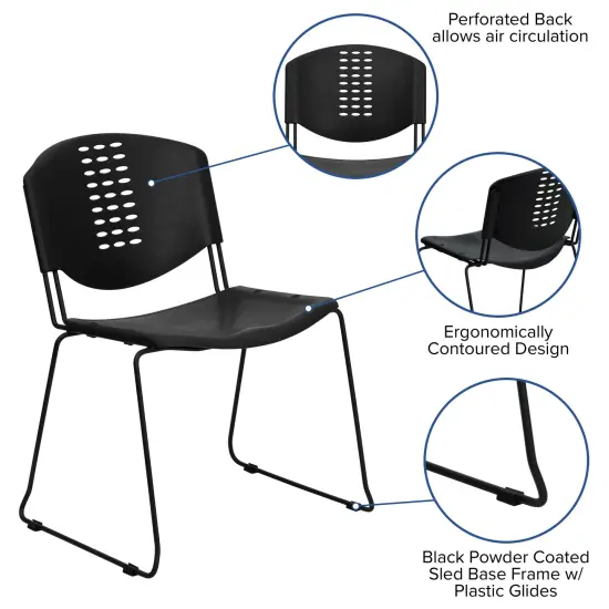 Emma and Oliver 400 lb. Capacity Plastic Stack Chair with Black Frame {2}
