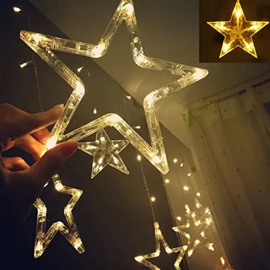 Twinkle Star 12 Stars 138 LED Curtain String Lights, Window Curtain Lights with 8 Flashing Modes Ramadan Decoration for Christmas, Wedding, Party, Home Decorations (Warm White) {4}