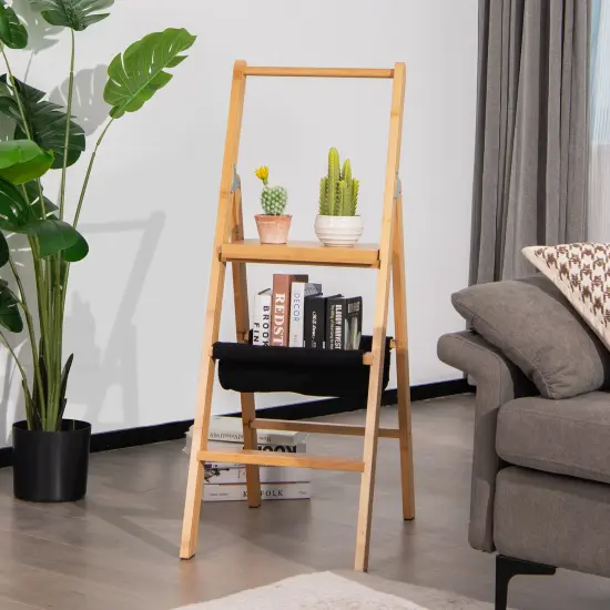 3 Step Fold-able Wicker Step Ladder Stool with Tool Storage Bag {2}