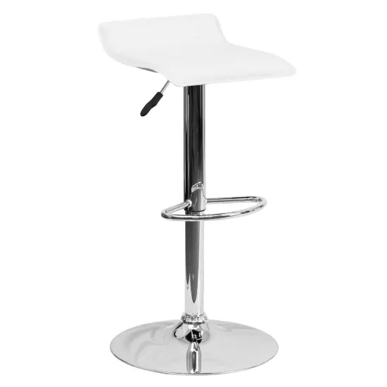Emma and Oliver Solid Wave Seat Vinyl Adjustable Height Barstool with Chrome Base White {1}