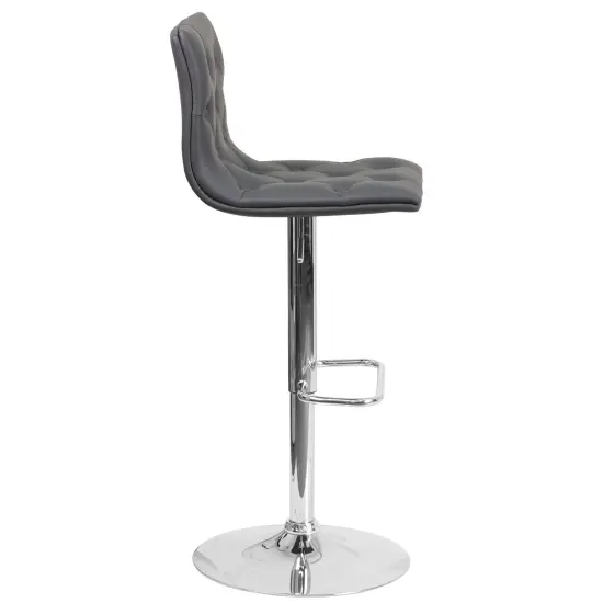 Emma and Oliver Button Tufted Vinyl Adjustable Height Barstool with Chrome Base White {10}