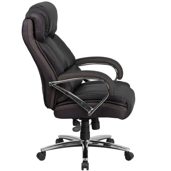 Emma and Oliver Big & Tall 500 lb. Rated Leather Executive Swivel Ergonomic Office Chair with Chrome Base and Arms Black {4}