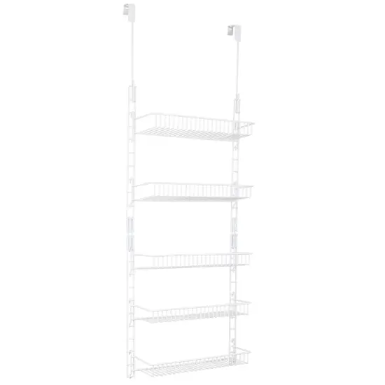 Smart Design Over The Door Pantry Organizer Rack with 5 Adjustable Shelves - White {2}