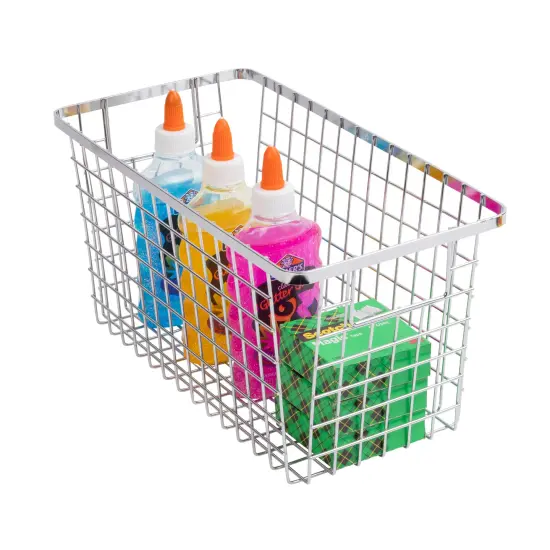 Smart Design Nestable Basket Organizer with Handles - Steel - 6 x 12 x 6 - Chrome - Set of 4 {2}